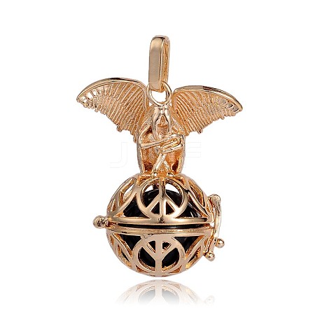 Golden Plated Brass Hollow Round Cage Pendants KK-J252-06G-1