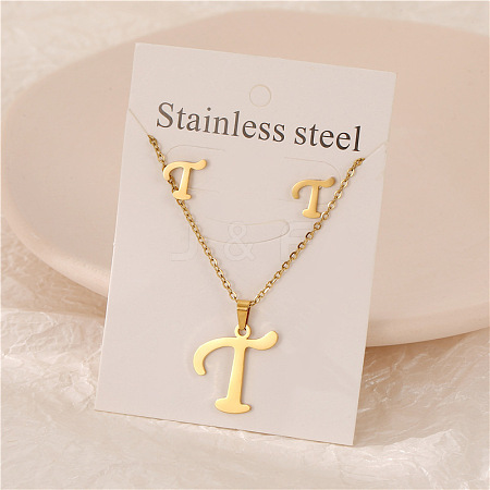 Stainless Steel Letter Pendant Necklaces & Stud Earrings Sets WG3FD2C-20-1