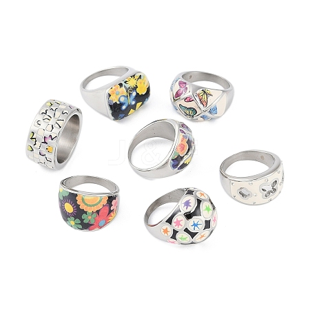 304 Stainless Steel Enamel Wide Finger Rings for Women STAS-U013-01B-P-1