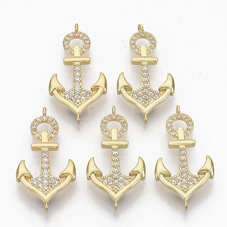 Brass Micro Pave Clear Cubic Zirconia Links Connectors ZIRC-T012-76G-1