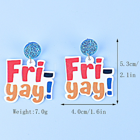Word Friyay Acrylic Dangle Stud Earrings FS-WG01C29-03-1