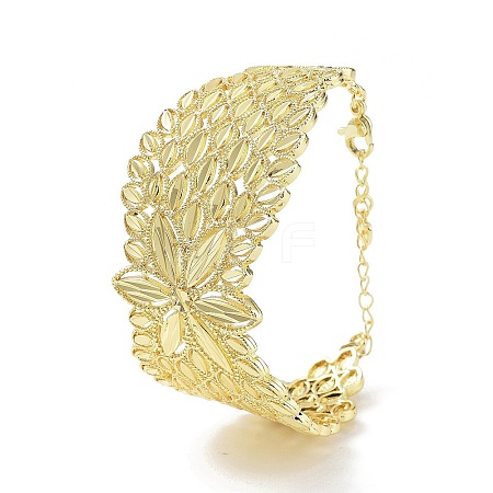 Rack Plating Brass Vintage Court Hollowed-out Flower Design Cuff Bangles for Women BJEW-D032-07G-1