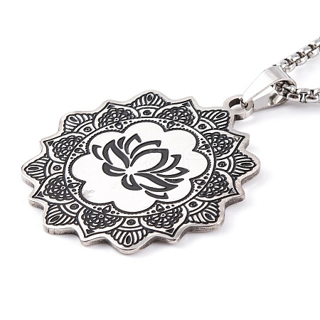 Lotus 201 Stainless Steel Pendant Necklaces NJEW-F320-04P-1
