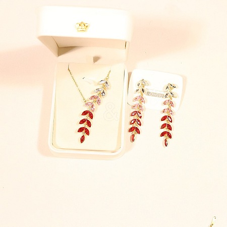 Wheat Alloy Gradient Color Cubic Zirconia Pendant Necklace & Stud Earring FS-WGBA5F1-02-1