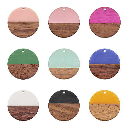 Cheriswelry 18Pcs 9 Colors Opaque Resin & Walnut Wood Pendants RESI-CW0001-17-1