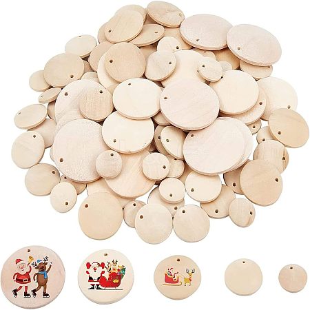  96Pcs 5 Style Natural Wood Circle Pendants WOOD-NB0001-83-1