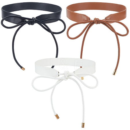 3Pcs 3 Colors Bowknot PU Leather Wrap Around Waist Bands AJEW-CL0003-46-1