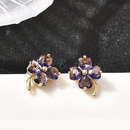 Brass Flower Stud Earrings EJEW-A135-10G-1