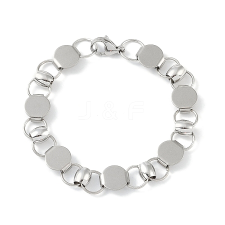 Non-Tarnish 201 Stainless Steel Flat Round Link Chain Bracelets for Women Men BJEW-I316-08C-1