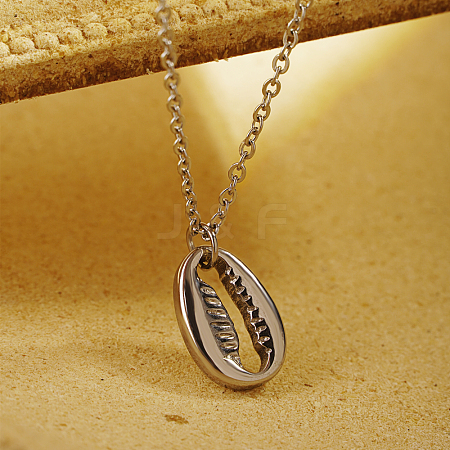 Stylish Stainless Steel Shell Shaped Pendant Necklaces for Women's Daily Wear EM8796-1-1