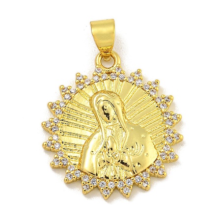 Virgin Mary Theme Rack Plating Brass Micro Pave Cubic Zirconia Pendants KK-C074-23G-03-1