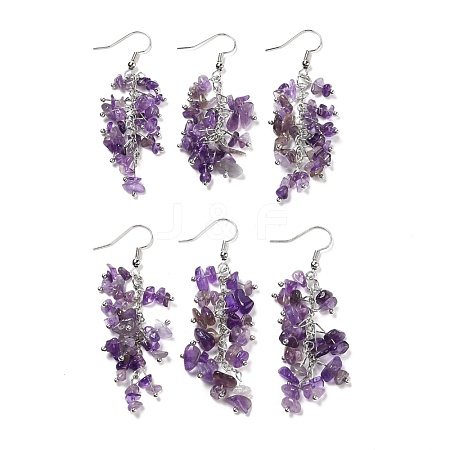 Natural Amethyst Chip Beaded Dangle Earrings EJEW-I264-01P-02-1