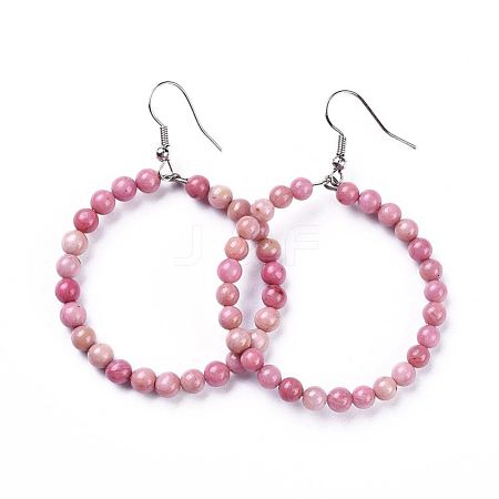 Natural Rhodochrosite Dangle Earrings EJEW-K077-A15-1