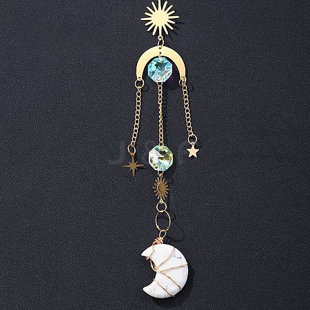 Natural Howlite Moon Suncatcher DJEW-PW0017-08B-1