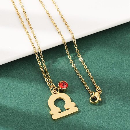304 Stainless Steel Glass Drill Birth Stone Constellation Pendant Necklaces LS-STAS-D305-08G-G-1