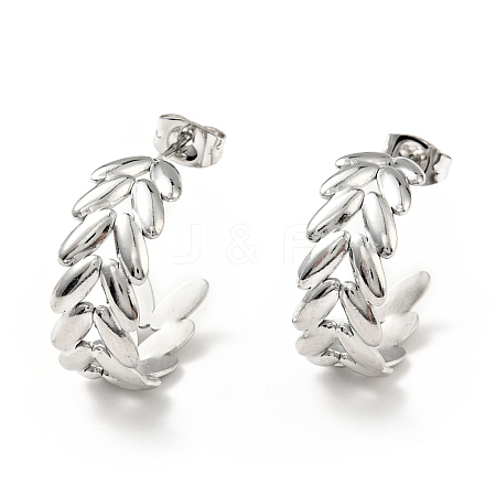 Non-Tarnish Leaf Wrap Stud Earrings EJEW-G293-03P-1