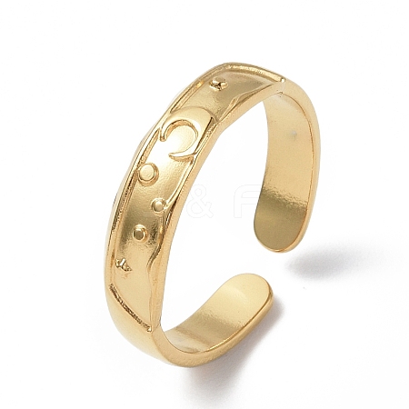 Ion Plating(IP) 304 Stainless Steel Crescent Moon Open Cuff Ring for Women RJEW-C046-01G-1