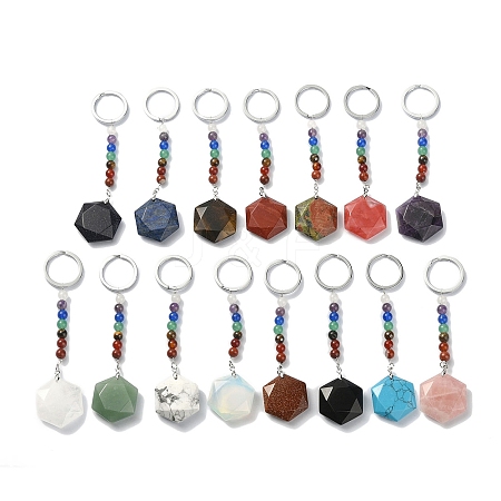 Gemstone Hexagon Pendant Keychain G-Z033-02-1