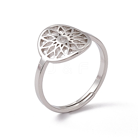 Non-Tarnish 201 Stainless Steel Flower Adjustable Ring for Women RJEW-C045-01P-1