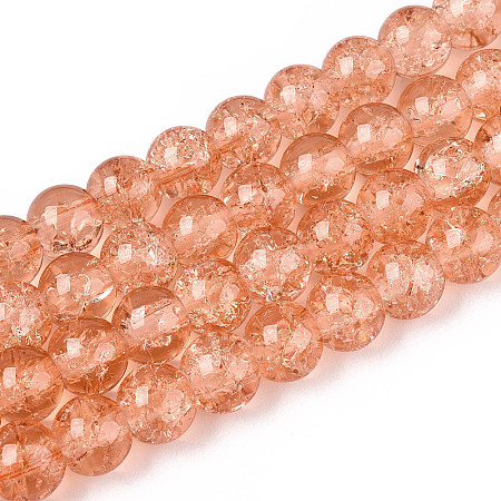 1Strand Light Salmon Transparent Crackle Glass Round Beads Strands X-CCG-Q001-8mm-05-1