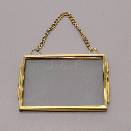 Brass Glass Hanging Photo Frame AJEW-WH0017-26G-1