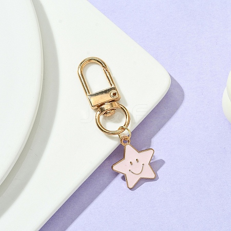 Star with Smiling Face Alloy Enamel Pendant Decorations HJEW-YW00010-05-1