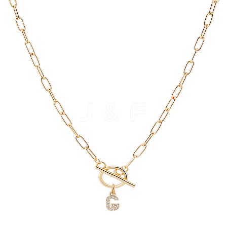 1Pc 304 Stainless Steel Chain & Brass Micro Pave Cubic Zirconia Letter Pendant Necklaces NJEW-LP0001-36G-G-1