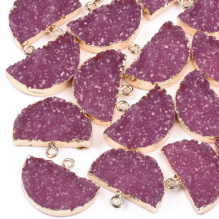 Electroplate Druzy Resin Semi Circle Pendants RESI-S366-04C-1