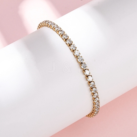 304 Stainless Steel with Cubic Zirconia Link Chain Bracelets for Women BJEW-G754-01B-G03-1