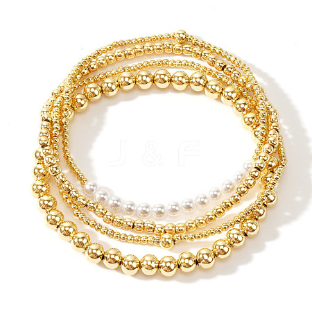 Bohemia Brass and Imitation Pearl Round Beaded Stretch Bracelet Sets TK0566-41-1