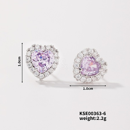 Chic Heart-shaped Stud Earrings with Delicate Diamonds UG6392-6-1