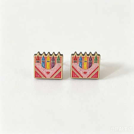 Back to School Printed Wood Stud Earrings for Women WGA6698-01-1
