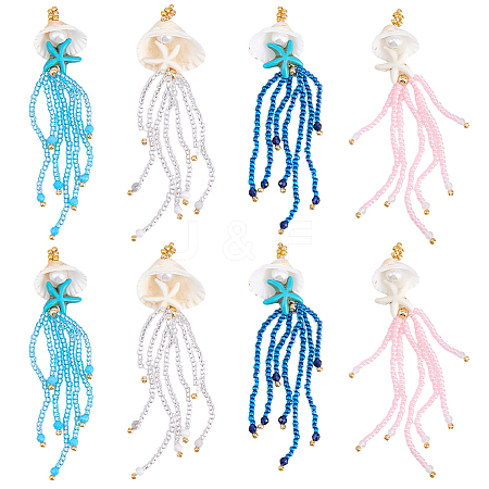 8Pcs 4 Colors Synthetic Turquoise & Blue Spinel & Natural Howlite & Rose Quartz & Magnesite Starfish & Glass Seed Beaded Jellyfish Big Pendants FIND-SC0021-21-1
