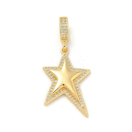 Brass Micro Pave Clear Cubic Zirconia Star European Dangle Charms KK-U044-09G-1