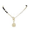 Shell Pearl Beads & Black Stone Chain Necklaces NJEW-JN05109-2