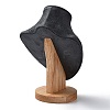 Velvet Bust Necklace Display Stands with Wooden Base ODIS-Q041-02A-02-4
