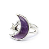 Moon & Star Natural Amethyst Adjustable Rings PW-WGCB712-06-1