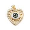 Heart with Eye Brass Micro Pave Clear Cubic Zirconia Pendants KK-G419-07G-02-2
