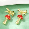 Mushroom with Bowknot Brass Enamel Dangle Stud Earrings EJEW-F895-25A-G-3