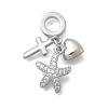 Brass Micro Pave Clear Cubic Zirconia European Dangle Charms KK-D431-033E-P-1