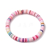 3Pcs 3 Colors Polymer Clay Disc Beaded Stretch Bracelet Sets BJEW-JB10439-02-4