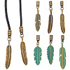 6Pcs 6 Colors Alloy Cord Ends with Feather Charms FIND-GF0009-05-1