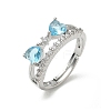 Adjustable Bowknot Shape Brass & Light Blue Cubic Zirconia Finger Rings CU-CBA7E55-07P-4