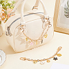 2Pcs 2 Colors Acrylic Heart & Alloy Enamel Pink and White Flower Pendant Alloy Cable Chain Bag Decorative Chains HJEW-BBC0001-35-4