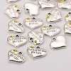 Wedding Theme Antique Silver Tone Tibetan Style Alloy Heart with Father of the Bride Rhinestone Charms X-TIBEP-N005-19-3
