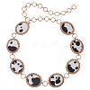 Alloy with Imitation Leather Cow Print Oval Link Chain Waist Belly Chains for Women FS-WGD408C-02-5