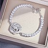 Brass Micro Pave Clear Cubic Zirconia Link Bracelets for Women WG37882-03-1