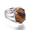 Adjustable Faceted Natural Tiger Eye Finger Rings RJEW-I068-B02-1-2