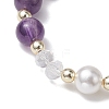 Round Gemstone & Shell Pearl Beaded Stretch Bracelets for Women BJEW-JB10666-5