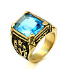 316L Stainless Steel & Cubic Zirconia Men's Vintage Carved Finger Rings FS-WG82D33-35-1